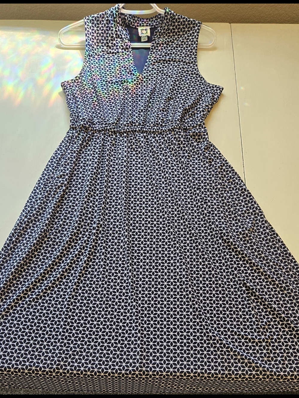 Gloria Vanderbilt Navy & White Sleeveless Wrap-Style Midi Dress